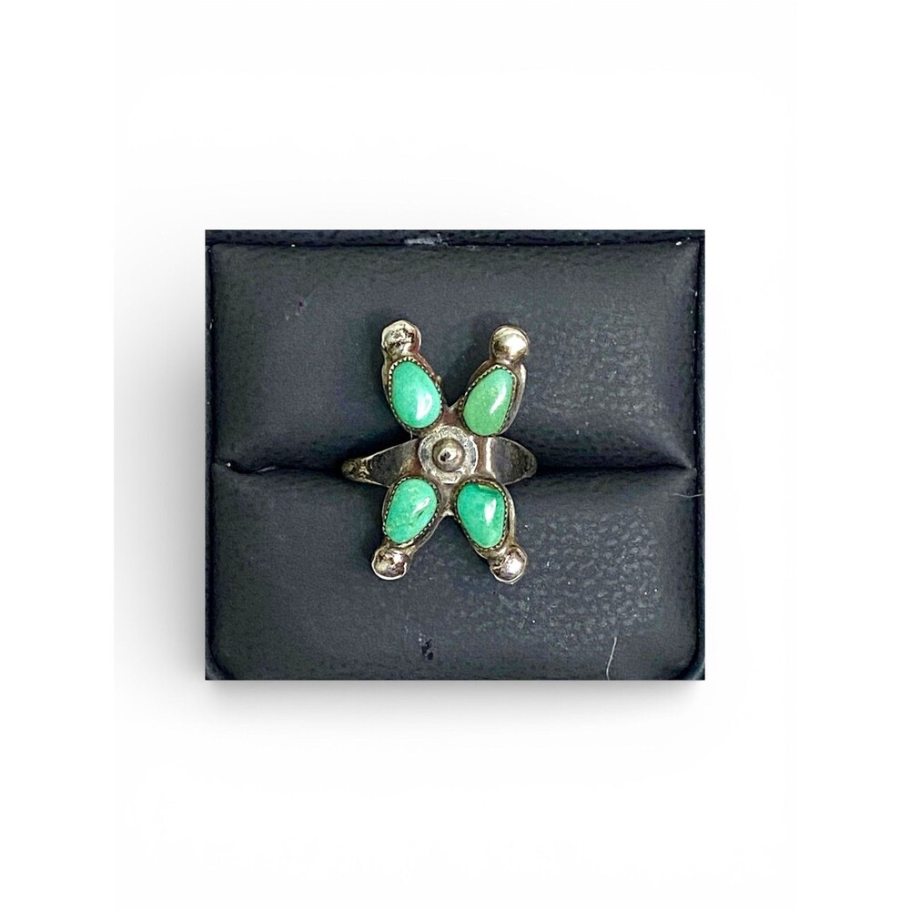 Vintage Authentic Navajo Sterling Silver Green Turquoise Cluster Ring